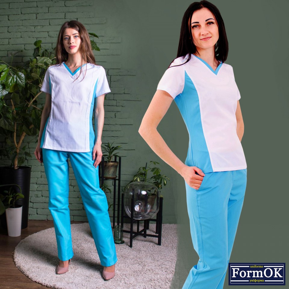 Женский медицинский костюм от производителя FormOK Ариша бело-голубой